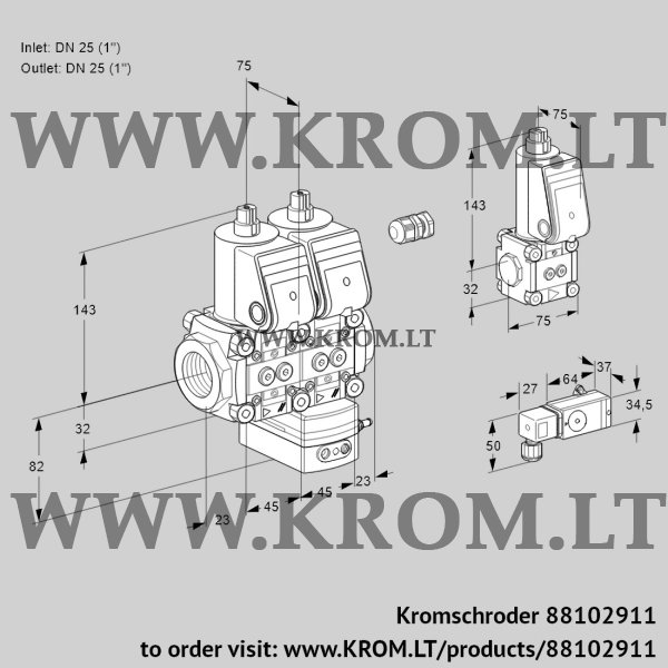 Kromschroder VCD 1E25R/25R05ND-25WR/3--3/ZSPP, 88102911 pressure regulator, 88102911