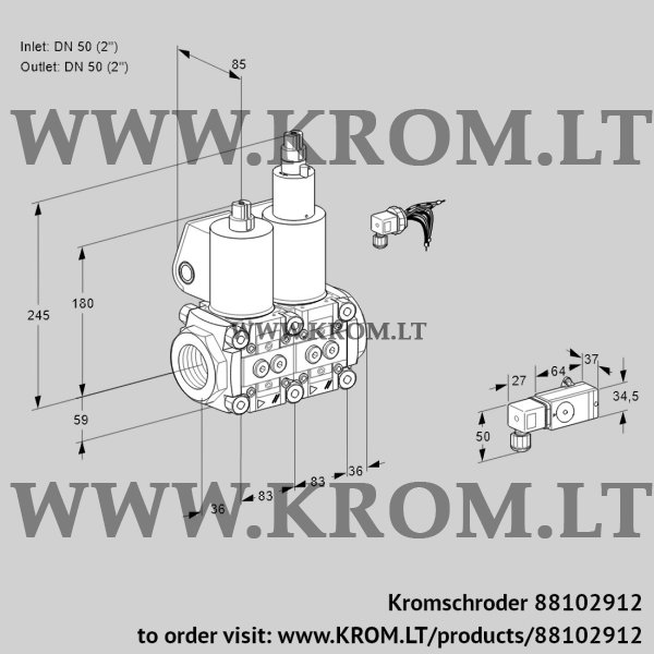 Kromschroder VCS 3E50R/50R05NLWL/PPPP/3-PP, 88102912 double solenoid valve, 88102912