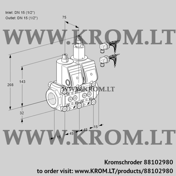 Kromschroder VCS 1E15R/15R05NLWR6/PPPP/PPPP, 88102980 double solenoid valve, 88102980