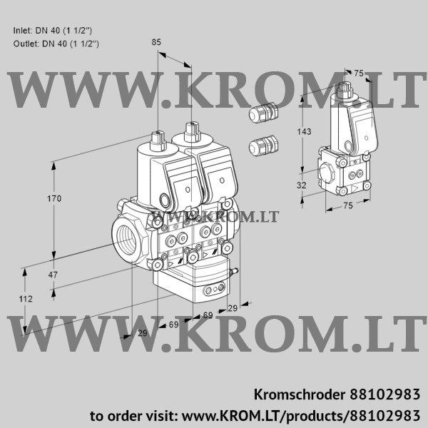 Kromschroder VCG 2E40R/40R05NGEWR3/PPPP/PPZS, 88102983 air/gas ratio control, 88102983