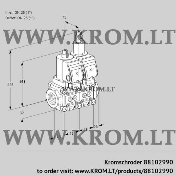 Kromschroder VCS 1E25R/25R05NLQSR/PPPP/PPPP, 88102990 double solenoid valve, 88102990