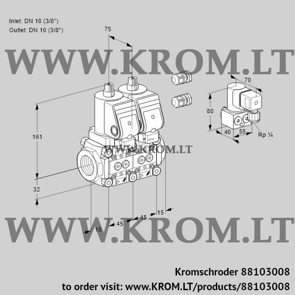 Kromschroder VCS 1E10R/10R05NNWSR3/PPPP/ZYPP, 88103008 double solenoid valve, 88103008