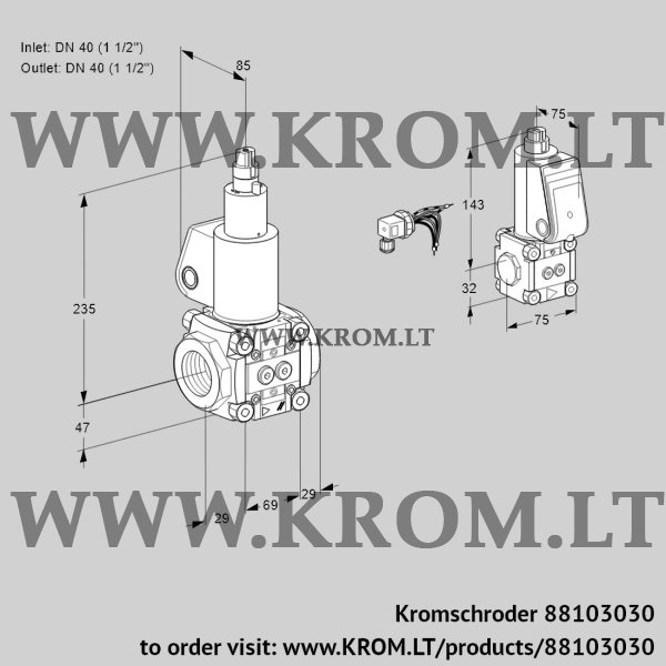 Kromschroder VAS 2E40R/40R05LWL/BS/PP, 88103030 gas solenoid valve, 88103030