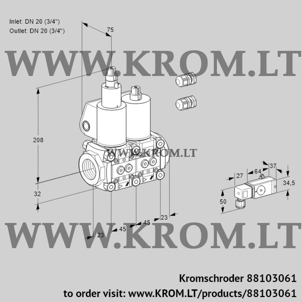 Kromschroder VCS 1E20R/20R05LNWL3/PPPP/2--4, 88103061 double solenoid valve, 88103061