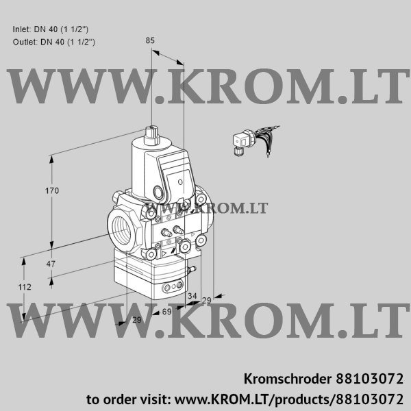 Kromschroder VAH 2E40R/40R05HEVQR/MM/PP, 88103072 flow rate regulator, 88103072