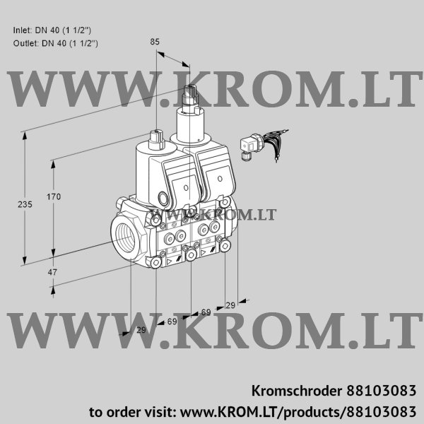 Kromschroder VCS 2E40R/40R05NLWR/PPPP/PPPP, 88103083 double solenoid valve, 88103083