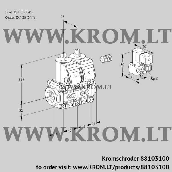 Kromschroder VCS 1E20R/20R05NNWR/PPPP/PPZY, 88103100 double solenoid valve, 88103100