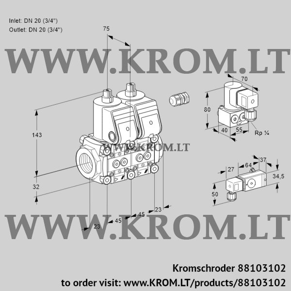 Kromschroder VCS 1E20R/20R05NNWR/-3PP/PPZY, 88103102 double solenoid valve, 88103102