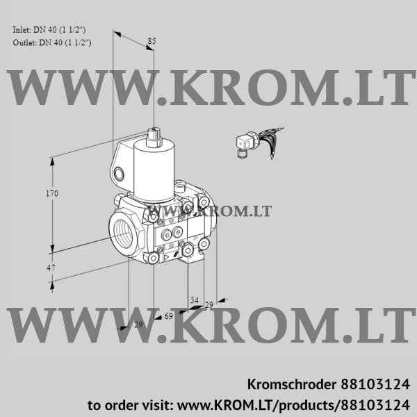 Kromschroder VAS 2E40R/40R05NVWL/PP/PP, 88103124 gas solenoid valve, 88103124