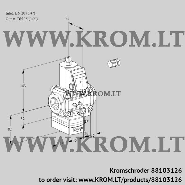 Kromschroder VAH 1E20R/15R05HEVWR/MM/PP, 88103126 flow rate regulator, 88103126