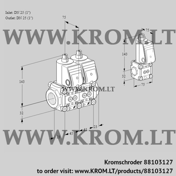 Kromschroder VCS 1E25R/25R05NNWR/PPPP/PPBS, 88103127 double solenoid valve, 88103127