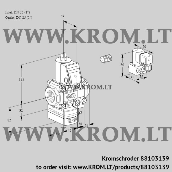 Kromschroder VAH 1E25R/25R05HEVWR/PP/BY, 88103139 flow rate regulator, 88103139