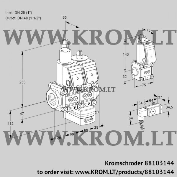 Kromschroder VCD 2T25N/40N05LD-25QR/2--3/ZSPP, 88103144 pressure regulator, 88103144
