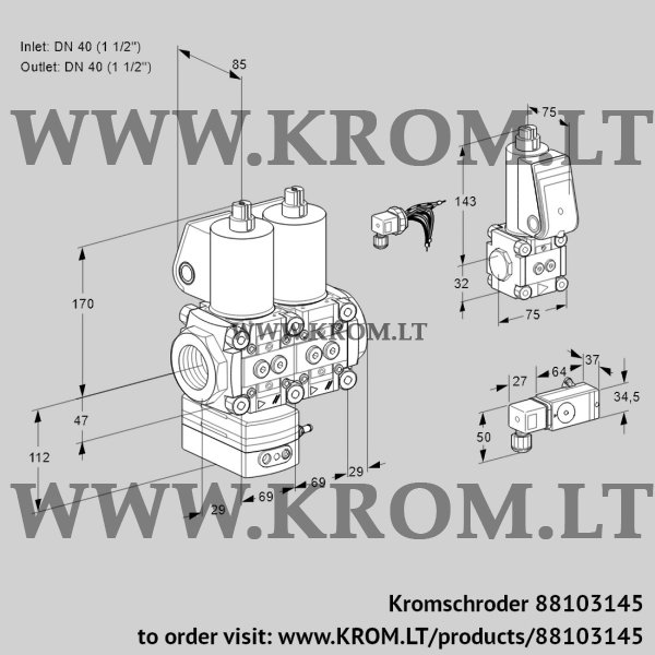 Kromschroder VCG 2E40R/40R05GENWL/3-ZS/4-PP, 88103145 air/gas ratio control, 88103145