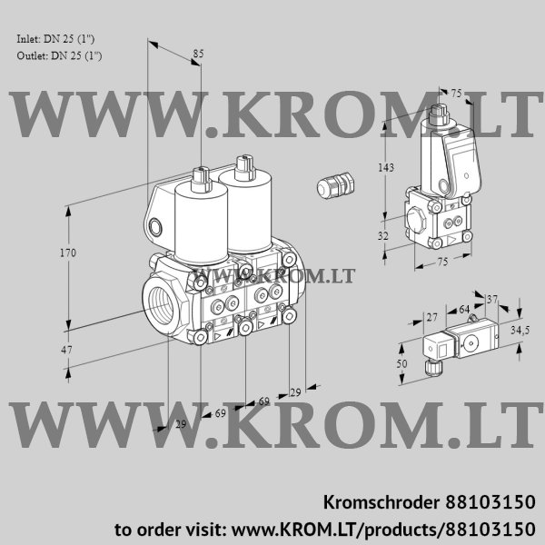 Kromschroder VCS 2E25R/25R05NNKL/3-BS/PPPP, 88103150 double solenoid valve, 88103150