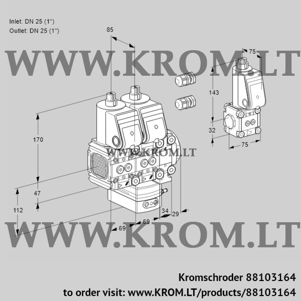 Kromschroder VCH 2E25R/25R05FNHEVWR3/PPPP/PPBS, 88103164 flow rate regulator, 88103164