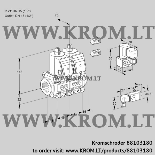 Kromschroder VCS 1E15R/15R05NNWR3/2-PP/PPBY, 88103180 double solenoid valve, 88103180