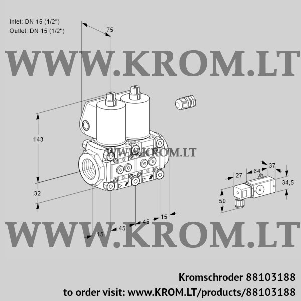 Kromschroder VCS 1E15R/15R05NNWL/PPPP/2--3, 88103188 double solenoid valve, 88103188