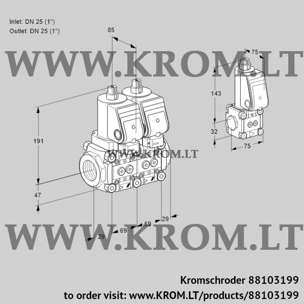 Kromschroder VCS 2T25N/25N05NNQSR/PPPP/PPBS, 88103199 double solenoid valve, 88103199