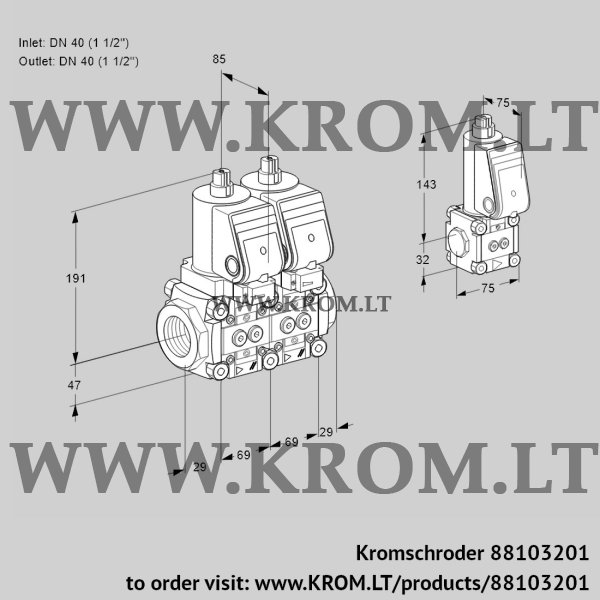 Kromschroder VCS 2T40N/40N05NNQSR/PPPP/PPBS, 88103201 double solenoid valve, 88103201