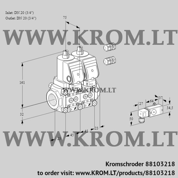 Kromschroder VCS 1E20R/20R05NNWSR3/3-PP/PPPP, 88103218 double solenoid valve, 88103218