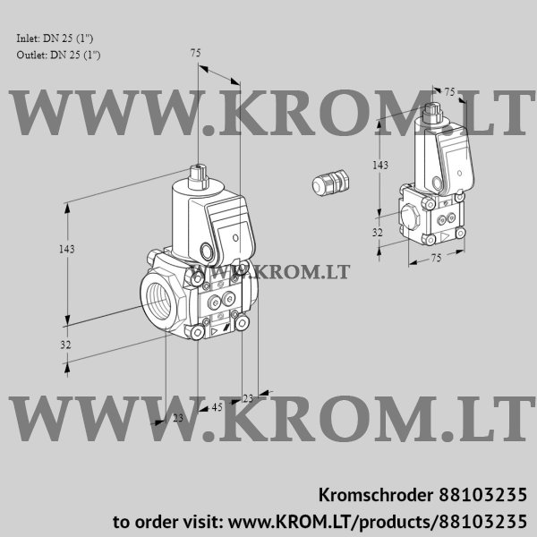 Kromschroder VAS 1E25R/25R05NWR/PP/BS, 88103235 gas solenoid valve, 88103235