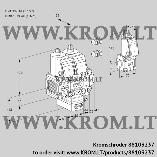 Kromschroder VCH 2E40R/40R05FNHEVWR3/PPPP/PPBS, 88103237 flow rate regulator, 88103237