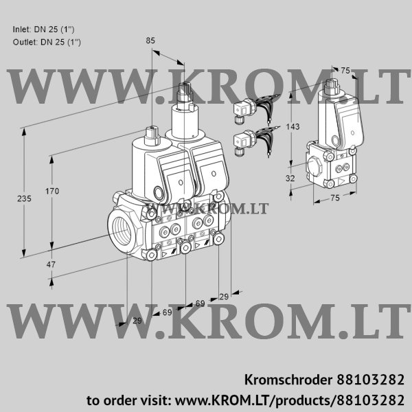 Kromschroder VCS 2E25R/25R05NLWR6/PPPP/PPZS, 88103282 double solenoid valve, 88103282