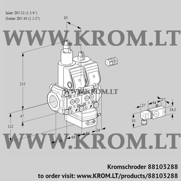 Kromschroder VCD 2E32R/40R05LD-25WR/3--2/MMMM, 88103288 pressure regulator, 88103288