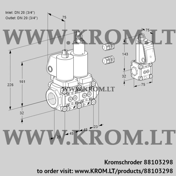 Kromschroder VCS 1E20R/20R05NLWSL3/PPZS/PPPP, 88103298 double solenoid valve, 88103298