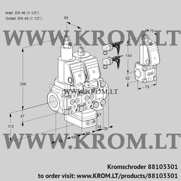 Kromschroder VCH 2E40R/40R05LHEVQSR8/PPPP/PPBS, 88103301 flow rate regulator, 88103301