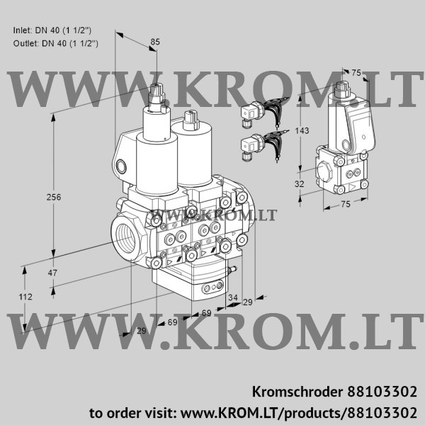 Kromschroder VCH 2E40R/40R05LHEVQSL8/PPBS/PPPP, 88103302 flow rate regulator, 88103302