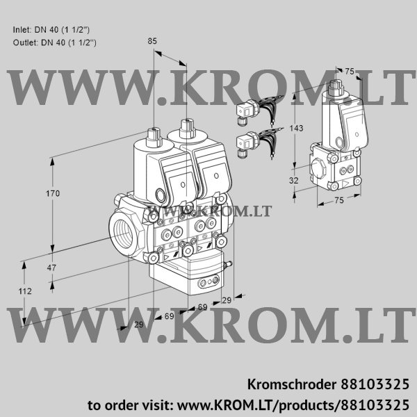 Kromschroder VCH 2E40R/40R05NHEWR6/PPPP/PPBS, 88103325 flow rate regulator, 88103325