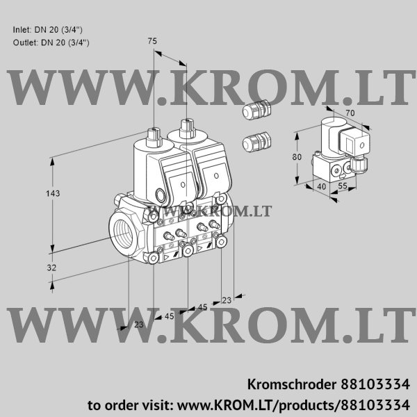 Kromschroder VCS 1E20R/20R05NNWR3/MMMM/PPBY, 88103334 double solenoid valve, 88103334