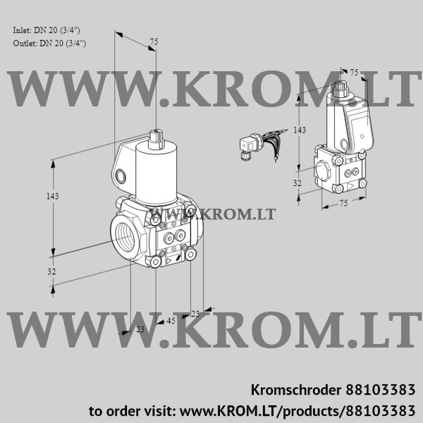 Kromschroder VAS 1E20R/20R05NWL/BS/PP, 88103383 gas solenoid valve, 88103383