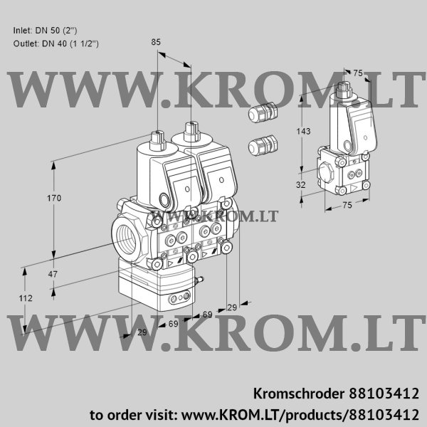 Kromschroder VCD 2E50R/40R05D-25NWR3/PPPP/PPBS, 88103412 pressure regulator, 88103412