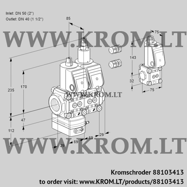 Kromschroder VCD 2E50R/40R05D-25LWR3/PPPP/PPBS, 88103413 pressure regulator, 88103413