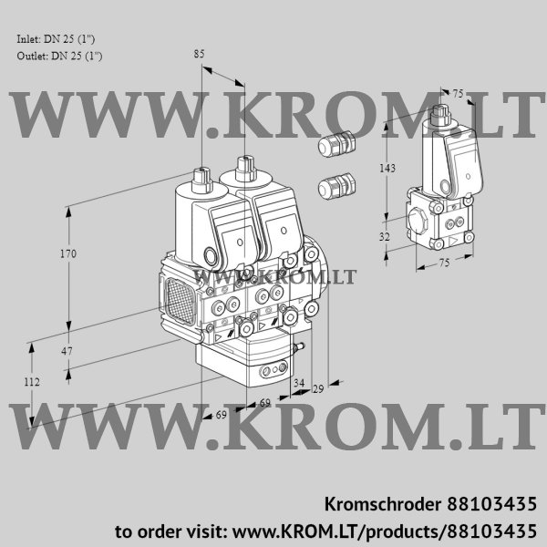 Kromschroder VCH 2E25R/25R05FNHEVWR3/PPPP/PPBS, 88103435 flow rate regulator, 88103435