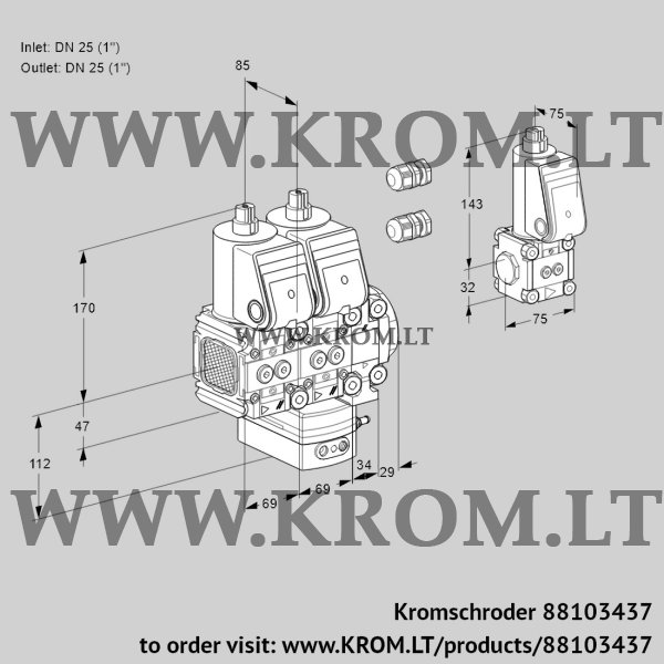 Kromschroder VCH 2E25R/25R05FNHEVWR3/PPPP/PPBS, 88103437 flow rate regulator, 88103437