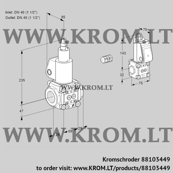 Kromschroder VAS 2E40R/40R05LWL/BS/PP, 88103449 gas solenoid valve, 88103449