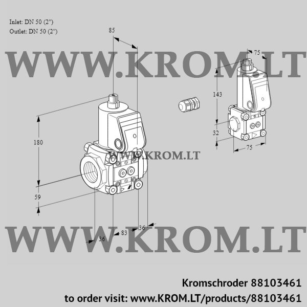 Kromschroder VAS 3E50R/50R05NWR/PP/BS, 88103461 gas solenoid valve, 88103461