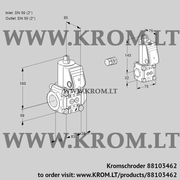 Kromschroder VAS 3E50R/50R05NWR/PP/ZS, 88103462 gas solenoid valve, 88103462