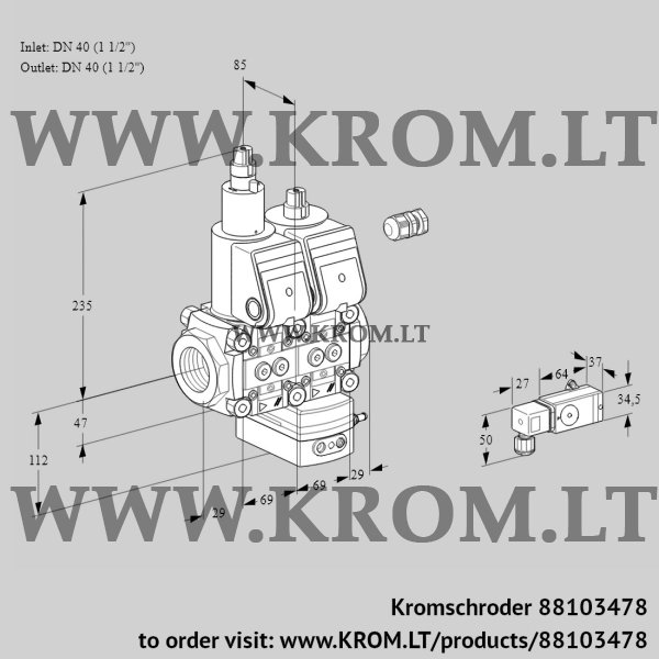 Kromschroder VCH 2E40R/40R05LHEWR/-3PP/-4PP, 88103478 flow rate regulator, 88103478