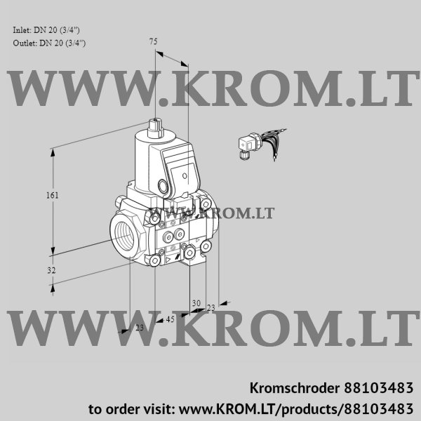 Kromschroder VAS 1E20R/20R05NVWGR/PP/PP, 88103483 gas solenoid valve, 88103483