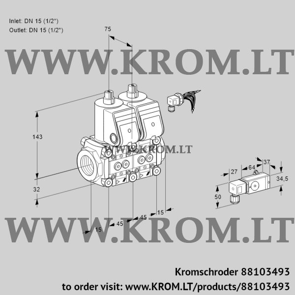 Kromschroder VCS 1E15R/15R05NNWR/2-PP/PPPP, 88103493 double solenoid valve, 88103493