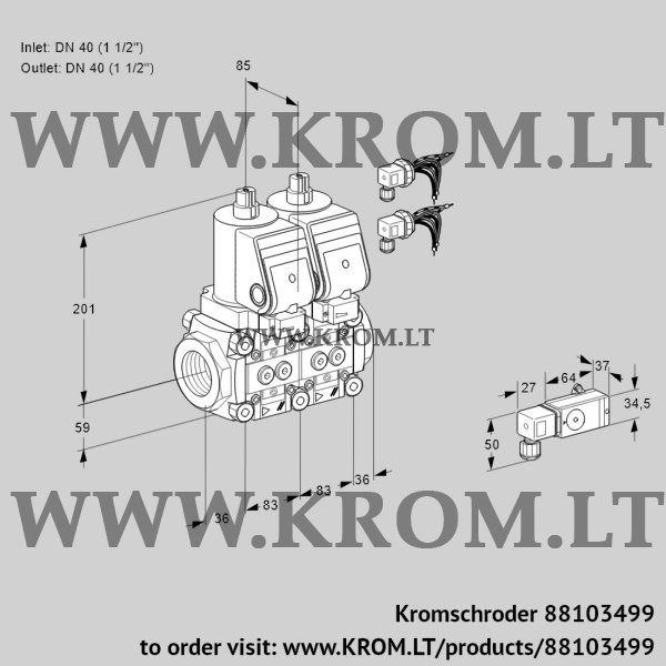 Kromschroder VCS 3E40R/40R05NNWSR8/4--3/MMMM, 88103499 double solenoid valve, 88103499