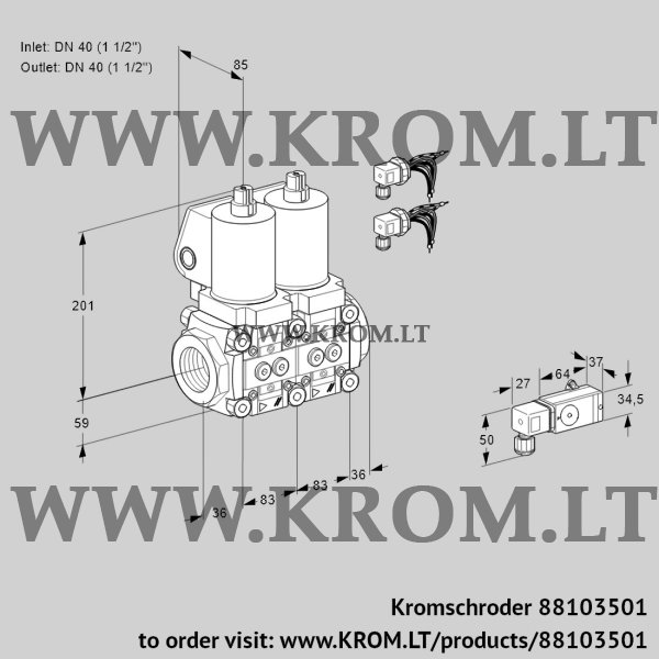 Kromschroder VCS 3E40R/40R05NNWSL8/4--3/MMMM, 88103501 double solenoid valve, 88103501