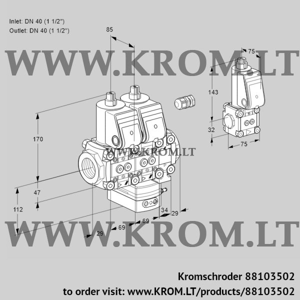 Kromschroder VCH 2E40R/40R05NHEVQR/PPPP/PPBS, 88103502 flow rate regulator, 88103502