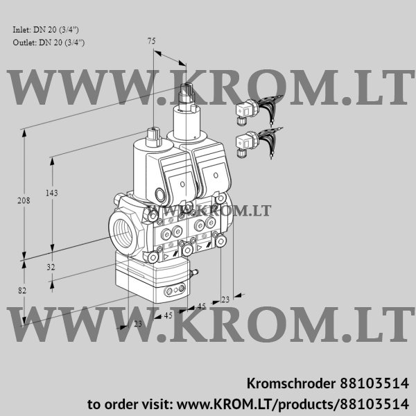 Kromschroder VCG 1E20R/20R05GELWR6/PPPP/PPPP, 88103514 air/gas ratio control, 88103514