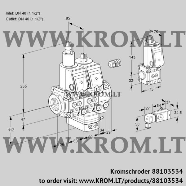 Kromschroder VCH 2E40R/40R05LHEVQR/PPPP/4-BS, 88103534 flow rate regulator, 88103534